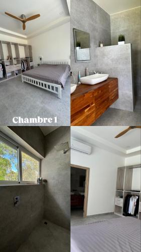 a collage of three pictures of a bathroom with a bed and a sink at Villa Lamai 4 bedrooms in Koh Samui 