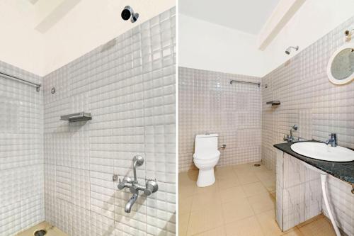 two pictures of a bathroom with a toilet and a sink at Super Collection O Madikeri City Center Near KSRTC Bus Stand Coorg Formerly Hotel Ragsys in Madikeri