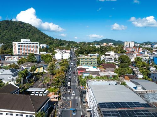 an aerial view of a city with a street at Nyonya Maison Boutique Hotel Phuket Old Town in Phuket Town