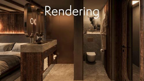 a room with a bathroom with a sink and a bed at Wellness Hotel Alpenhof in Zermatt