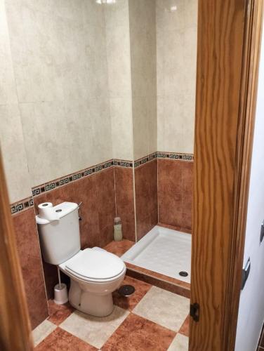 a bathroom with a toilet and a bath tub at Apartamentos La Calilla Cabo de Gata in El Cabo de Gata