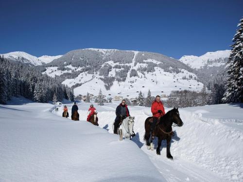 a group of people riding horses in the snow at Holiday Home Zell am Ziller Ski Lift in Zell am Ziller