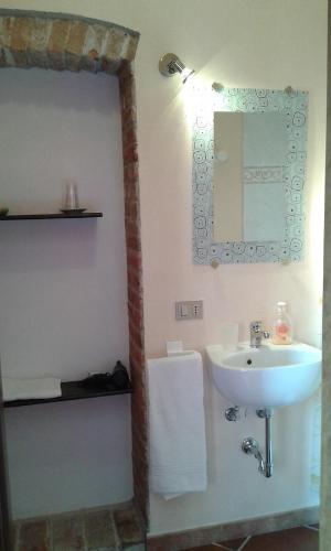 uma casa de banho com um lavatório e um espelho em Agriturismo Il Vecchio Portico em Francavilla Bisio