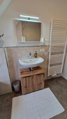 a bathroom with a sink and a mirror at Ferienwohnung Elisabeth 2 in Gunzenhausen
