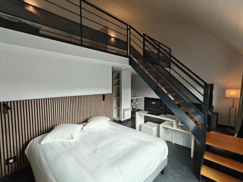 a bedroom with a bunk bed and a staircase at Hotel Bô Rivage in Neufchâteau