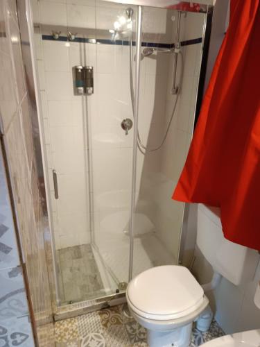 a bathroom with a shower and a toilet at Capricornio Club in Maiori