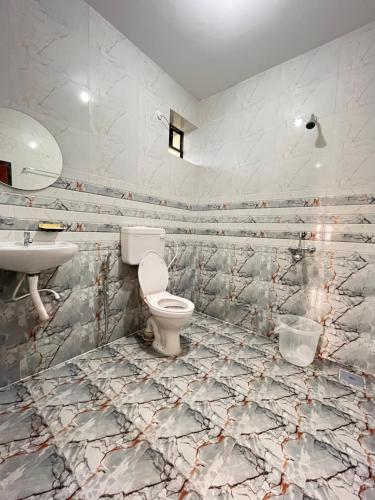 a bathroom with a toilet and a sink at The cozy Inn in Calangute