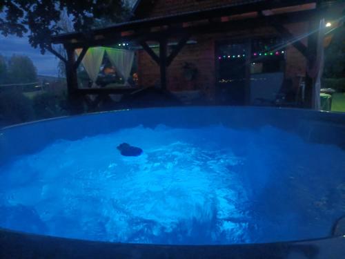 シフィエンタ・カタジナにあるDomki Bursztynの夜に青い水が入った大きな浴槽