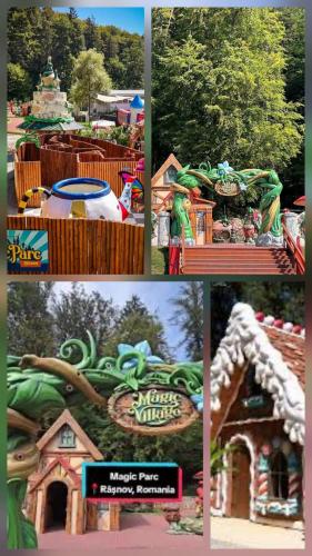 a collage of pictures of a theme park at Rox Mountain View Apartament in Râşnov