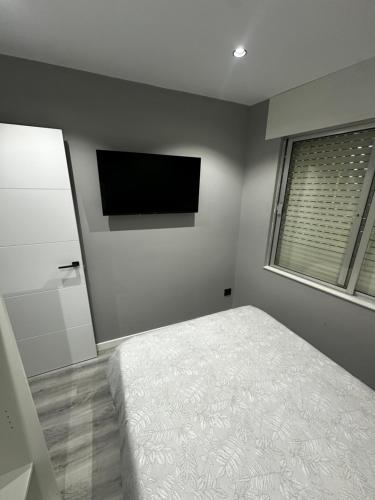 a bedroom with a bed and a flat screen tv at As Cañotas in Cariño