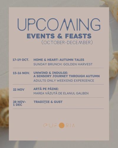 a menu for upcoming events and treats cog food detectors at Euforia Retreat and Spa in Eforie Nord