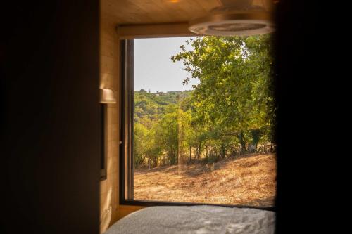PinayにあるLodge Grand Confort - 1h de Lyon - Vue sur Loireの森の景色を望む部屋の窓