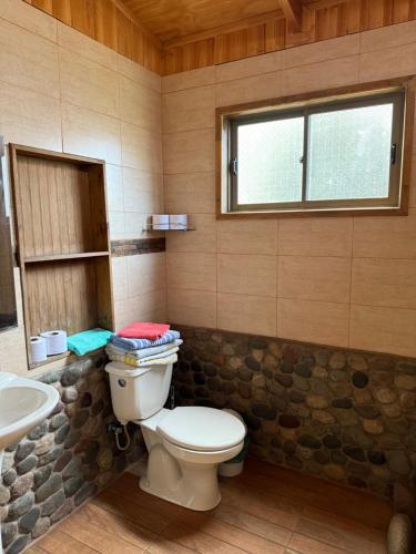 a bathroom with a toilet and a sink at Cabaña Familiar en Vicuña in Vicuña