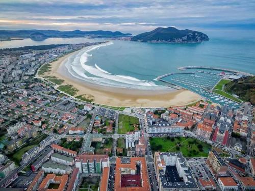 an aerial view of a beach and the ocean at Alojamientos Dima Costa in Laredo