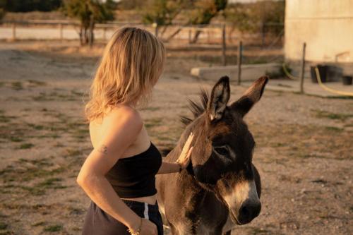 a woman is standing next to a horse at Homnest - L'Indiana Ranch - 20 min de Vichy in Espinasse-Vozelle