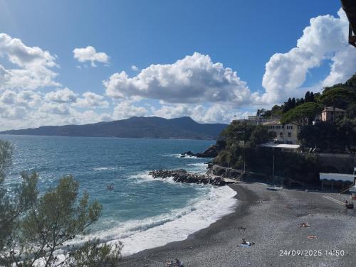 a view of a beach with people swimming in the water at Cielmarino in Zoagli