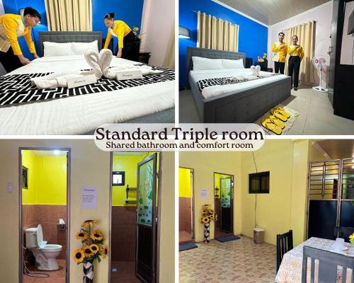 a collage of three pictures of a room with a bed at Sukhavati Inn in Baguio