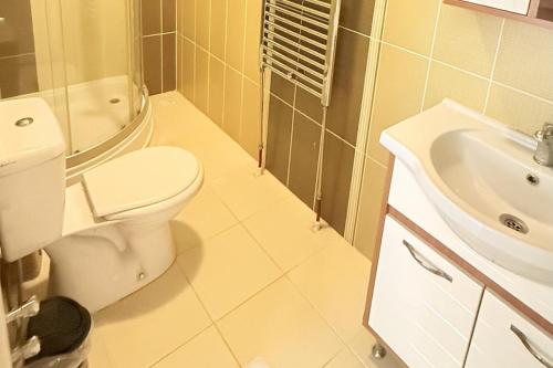 a bathroom with a toilet and a sink at Villa Ahmet Dalyan 4 bedrooms in Dalyan