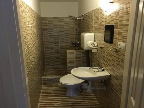 a small bathroom with a toilet and a sink at Fitt Magánszálláshely in Sásd