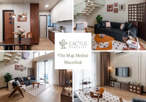 a collage of photos of a living room and a kitchen at The M Medini Macrolink by Cactus Homestay in Iskandar Puteri