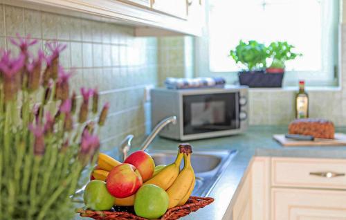a bowl of fruit on a counter in a kitchen at Ferienhaus Verchen in Verchen
