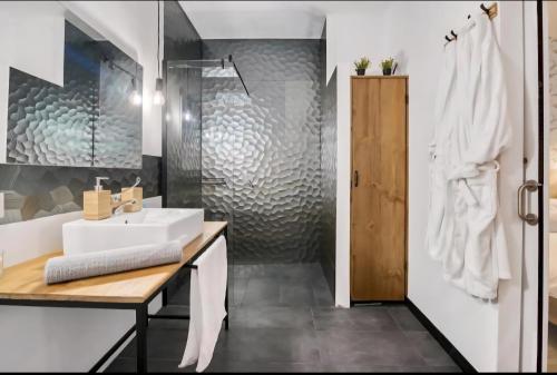 a bathroom with a sink and a shower at URBAN LOFT VALENCIA in Valencia