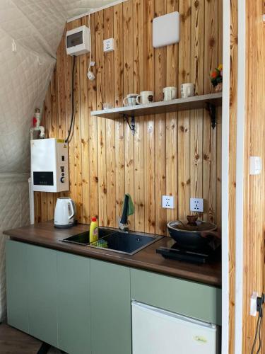 Kuchyň nebo kuchyňský kout v ubytování Glamping dome