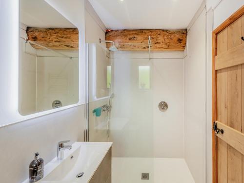 a bathroom with a sink and a shower at Hollacombe Lodge in Colebrooke