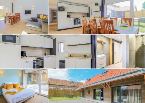 a collage of photos of a kitchen and a house at La Longere - Calme Neuf 15 min Amiens in Vers-sur-Celle