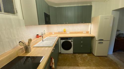 BourdeauにあるLa Molle du Lacのキッチン(洗濯機、シンク付)