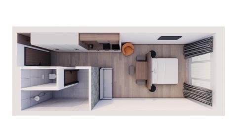 a drawing of a small kitchen with a refrigerator at LH Suites Aparthotel - NEW since 2025 in Saalbach Hinterglemm