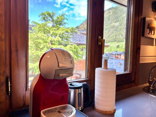 a mixer sitting on a counter next to a window at Dúplex con Parking en el Corazón de Incles I AndBnB HUT17488 in Canillo