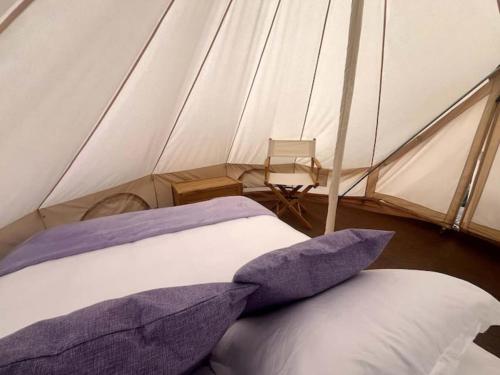 a bedroom with two beds in a tent at Glamping Rincón de Lavanda in Texcoco de Mora
