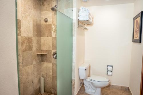 une salle de bain avec toilettes et douche dans l'établissement Ocean Breeze Puerto Vallarta, à Puerto Vallarta