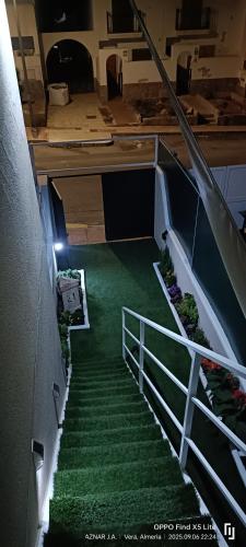a staircase with green grass and a white railing at Suite solarium Km21 in Vera