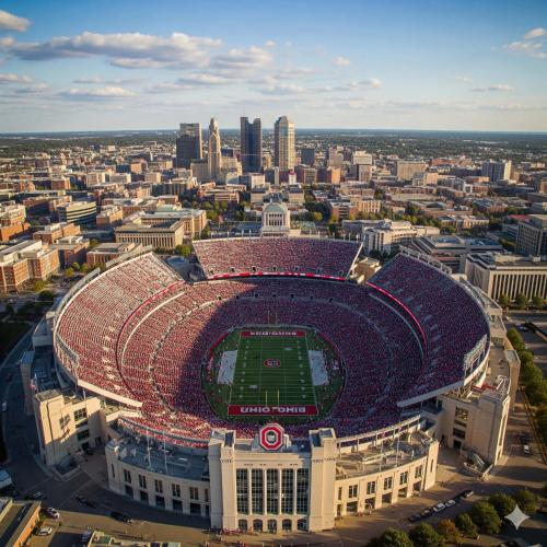 Pemandangan umum bagi Columbus atau pemandangan bandar yang diambil dari rumah percutian
