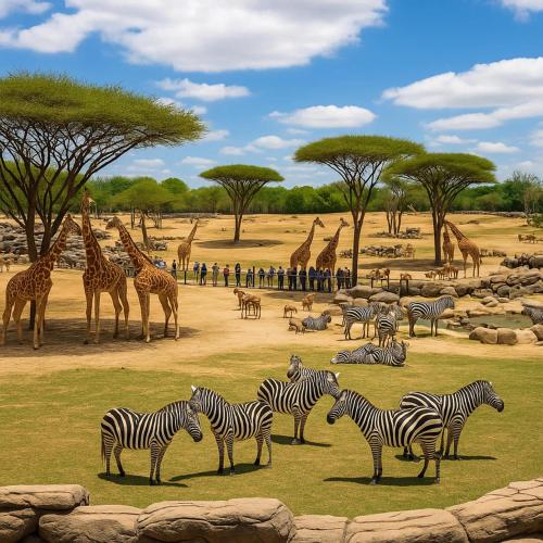 a herd of zebras and giraffes in a field at North Pearl Residences 874 in Columbus
