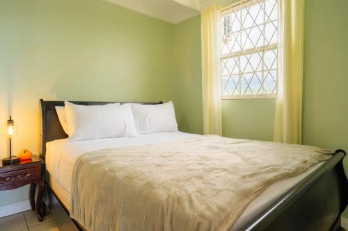 a bedroom with a large bed with a window at Musgrave AnneX- comfy 1 bedroom apartments in Kingston