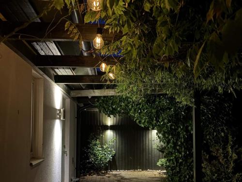 a hallway with plants and lights in a building at 5 star holiday home in Löderup in Kåseberga