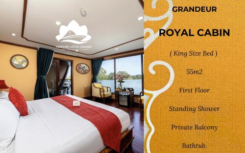 a poster of a hotel room with a bed at Verdure Lotus Grandeur Cruise on Ha Long Bay in Ha Long