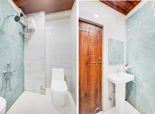 a bathroom with a toilet and a sink and a shower at Super Hotel O IIM Road Lucknow in Lucknow
