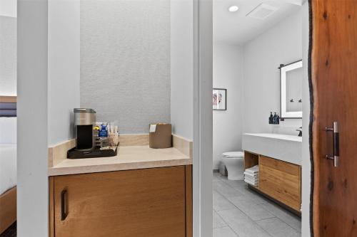 a bathroom with a sink and a coffee maker on a counter at Hotel De Novo Springdale, Tapestry Collection by Hilton in Springdale