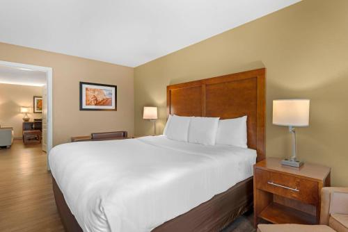 a hotel room with a large bed and a chair at Comfort Inn & Suites Carbondale on the Roaring Fork in Carbondale