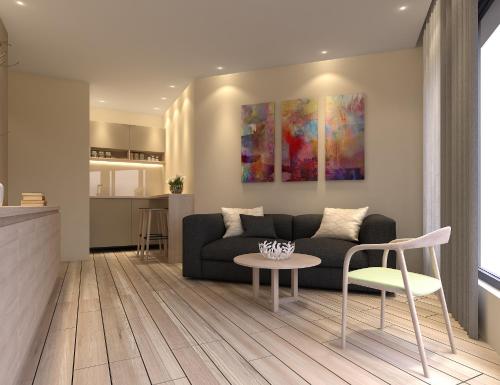 A seating area at Twister Apartments