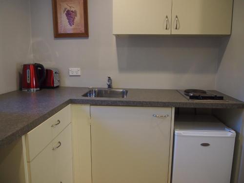 a kitchen with a sink and a counter top at Shades of Arrowtown in Arrowtown