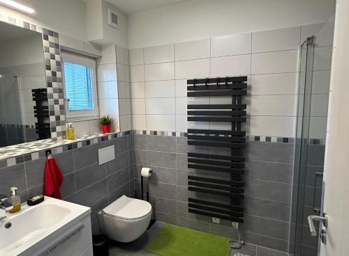 a bathroom with a toilet and a sink at Holiday Home Prague Šeberov in Prague