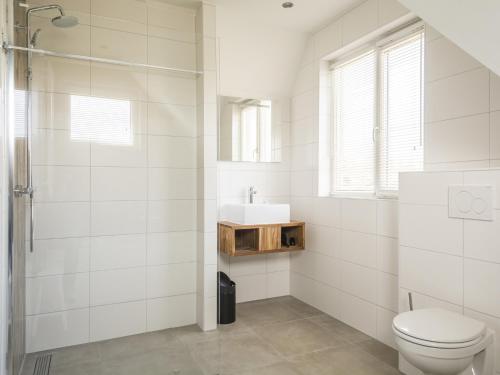 a white bathroom with a toilet and a sink at Lush Villa in De Cocksdorp Texel with Steambath in De Cocksdorp