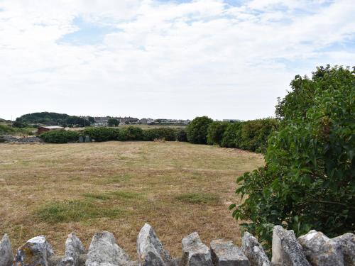 a field with a stone fence and a tree at Trevina in Portland
