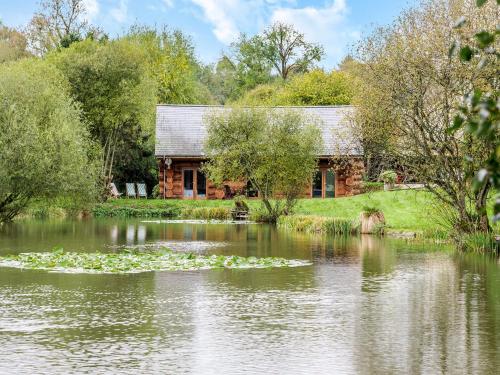a house with a pond in front of it at Hollacombe Lodge in Colebrooke