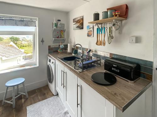 a small kitchen with a sink and a dishwasher at Summers Beach View in Saint Mawes